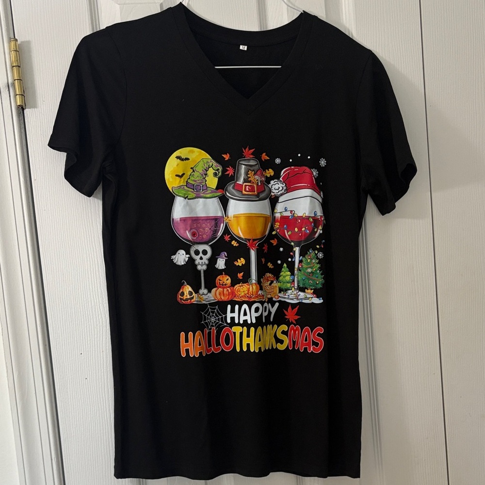 Black HalloThanksMas Graphic Tee
